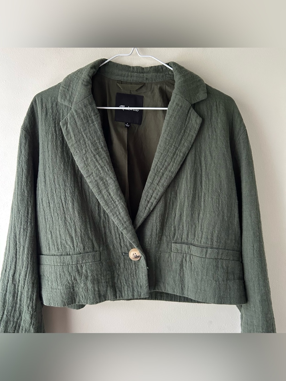 Madewell The Drop-Shoulder Crop Blazer Jacket Cotton-Linen Foraged Green S - Picture 7 of 13